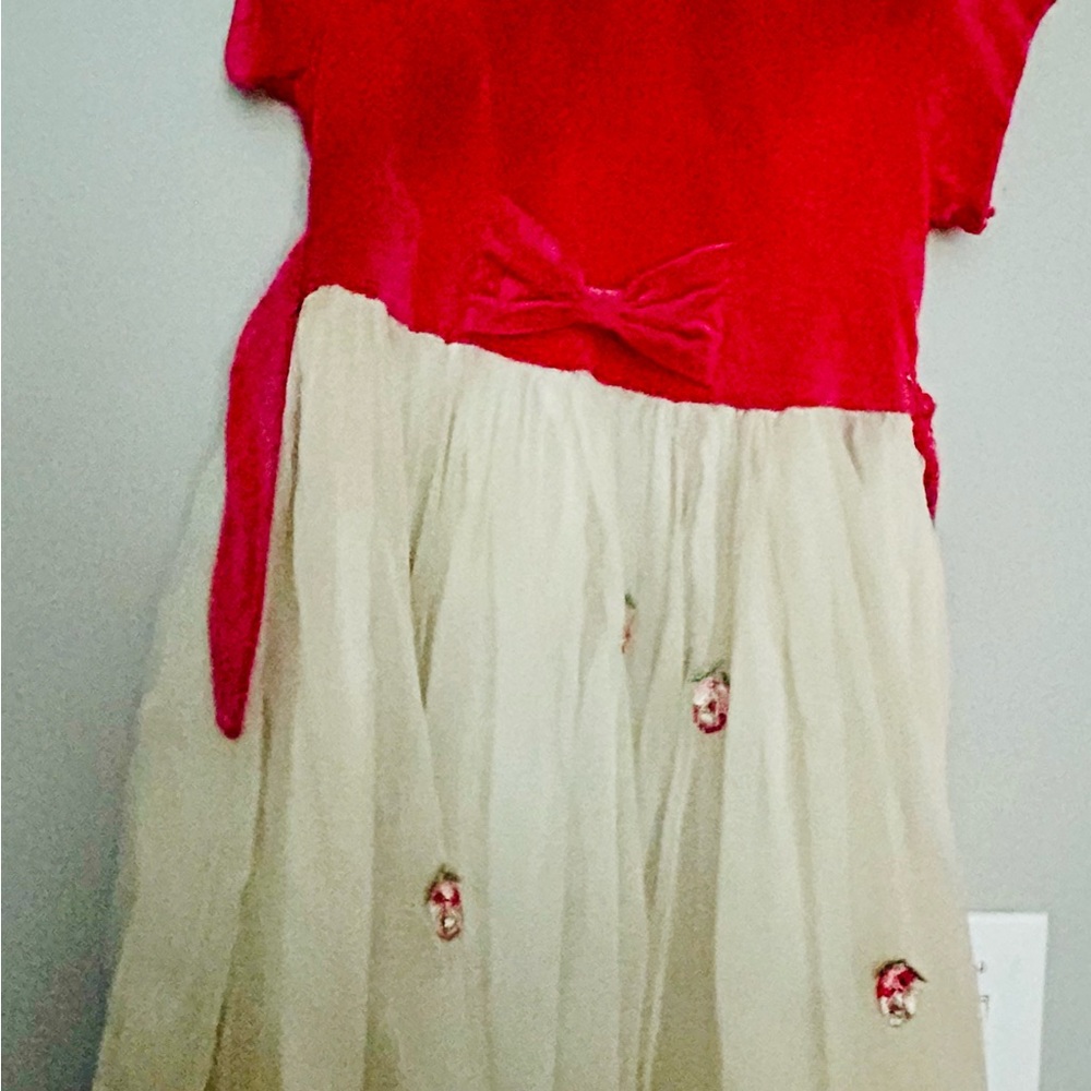 Vintage Girls dress pink velveteen and white